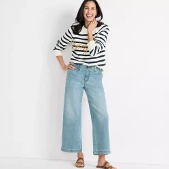 Women's Mid Rise Denim Wide Leg Ankle Jeans