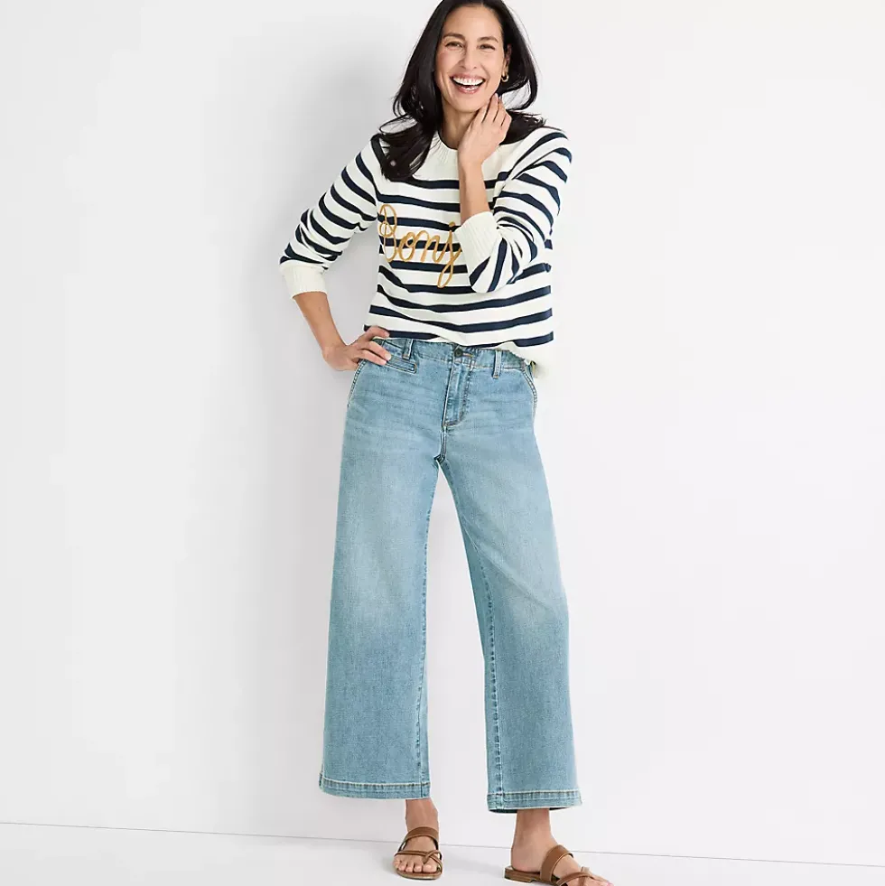 Women's Mid Rise Denim Wide Leg Ankle Jeans
