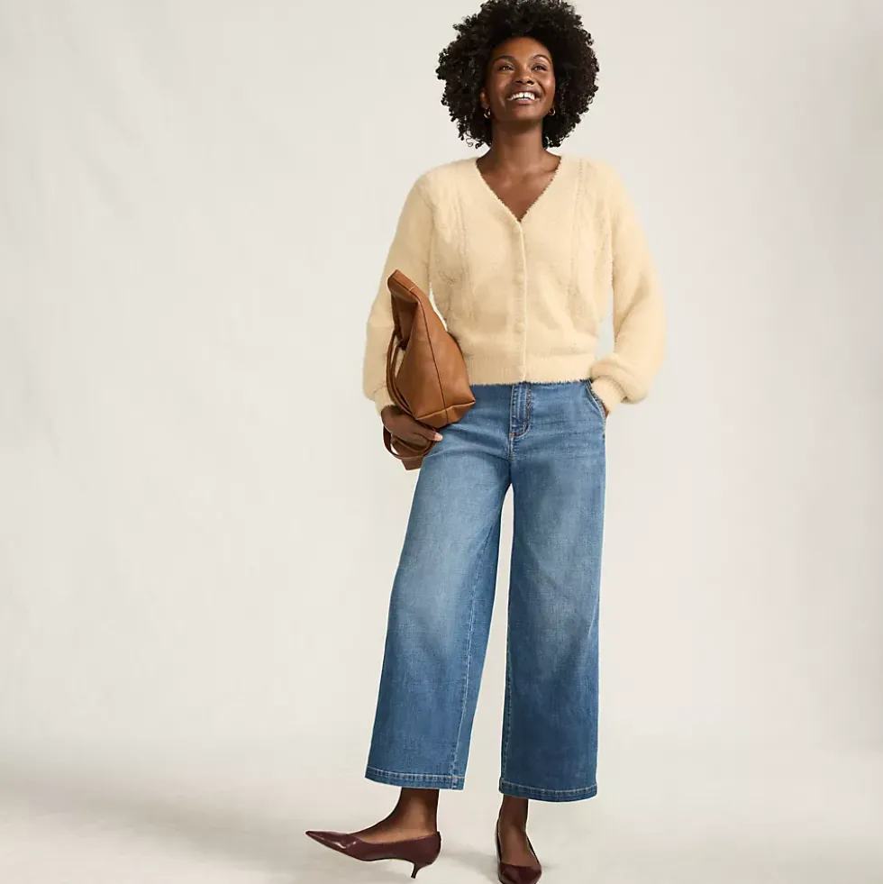 Women's Mid Rise Denim Wide Leg Ankle Jeans