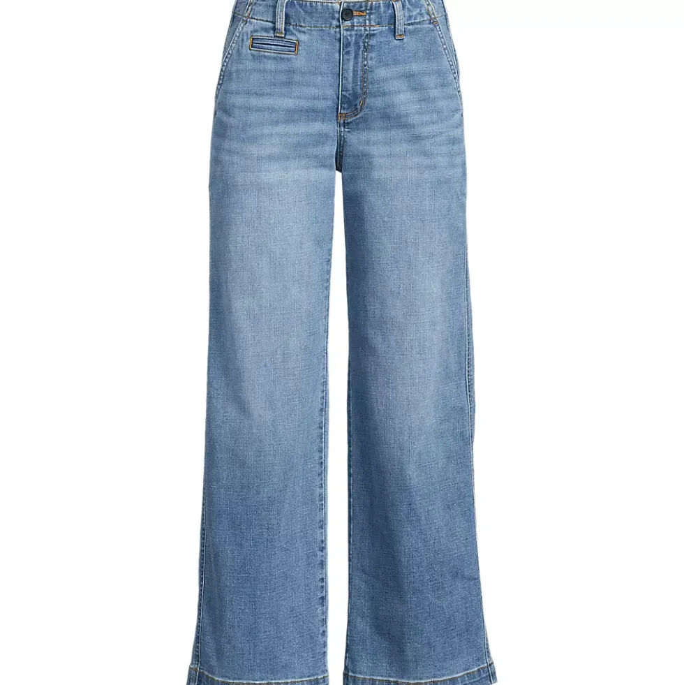 Women's Mid Rise Denim Wide Leg Ankle Jeans
