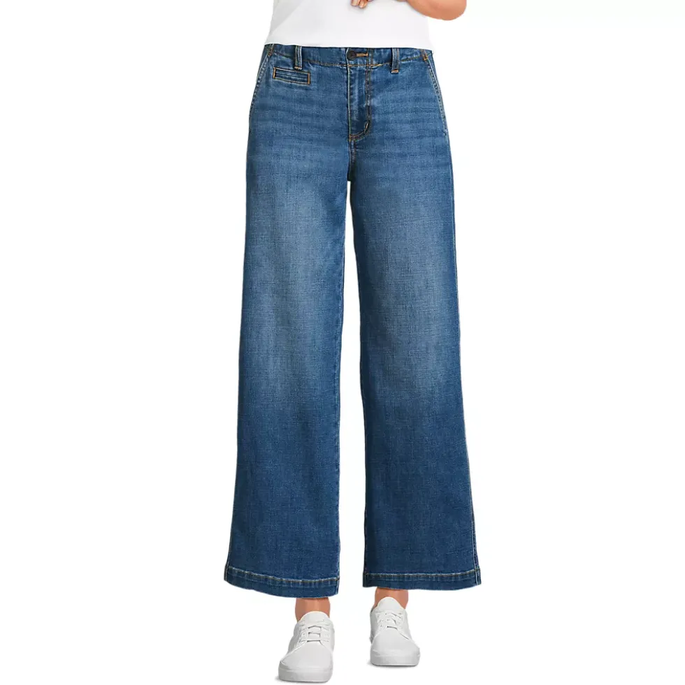 Women's Mid Rise Denim Wide Leg Ankle Jeans