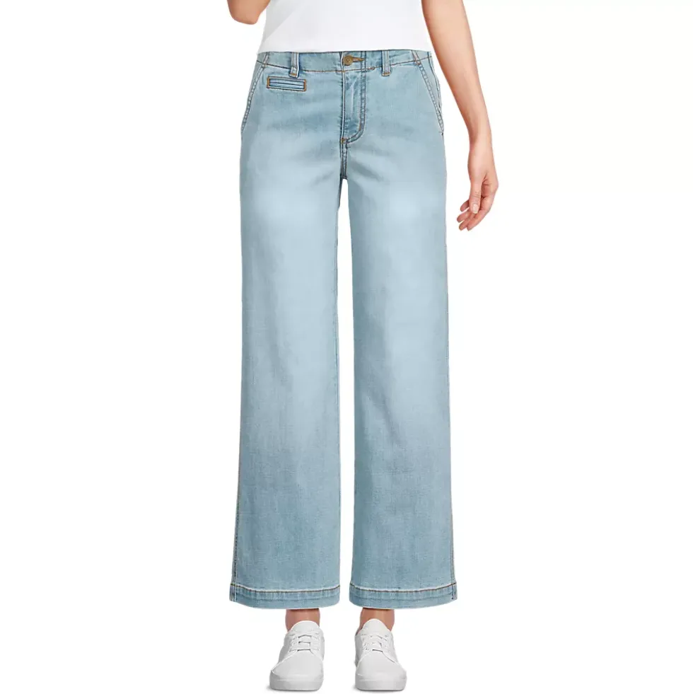 Women's Mid Rise Denim Wide Leg Ankle Jeans