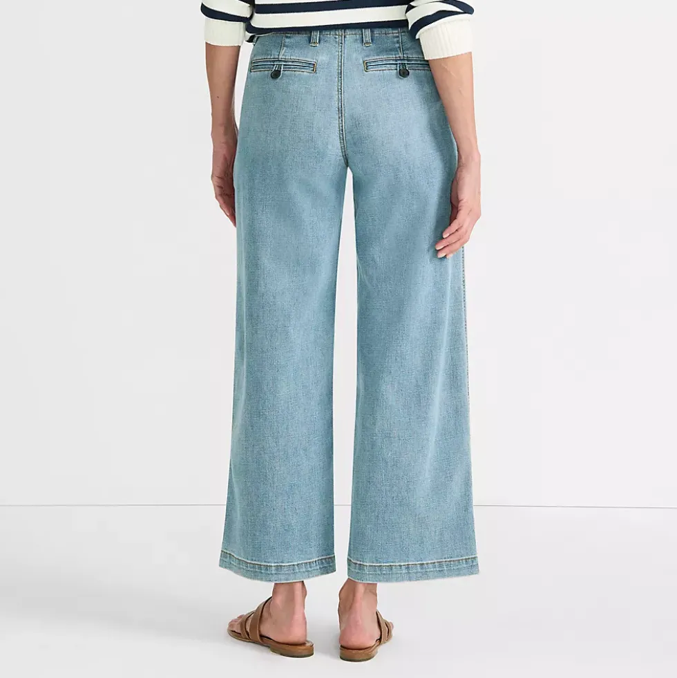 Women's Mid Rise Denim Wide Leg Ankle Jeans