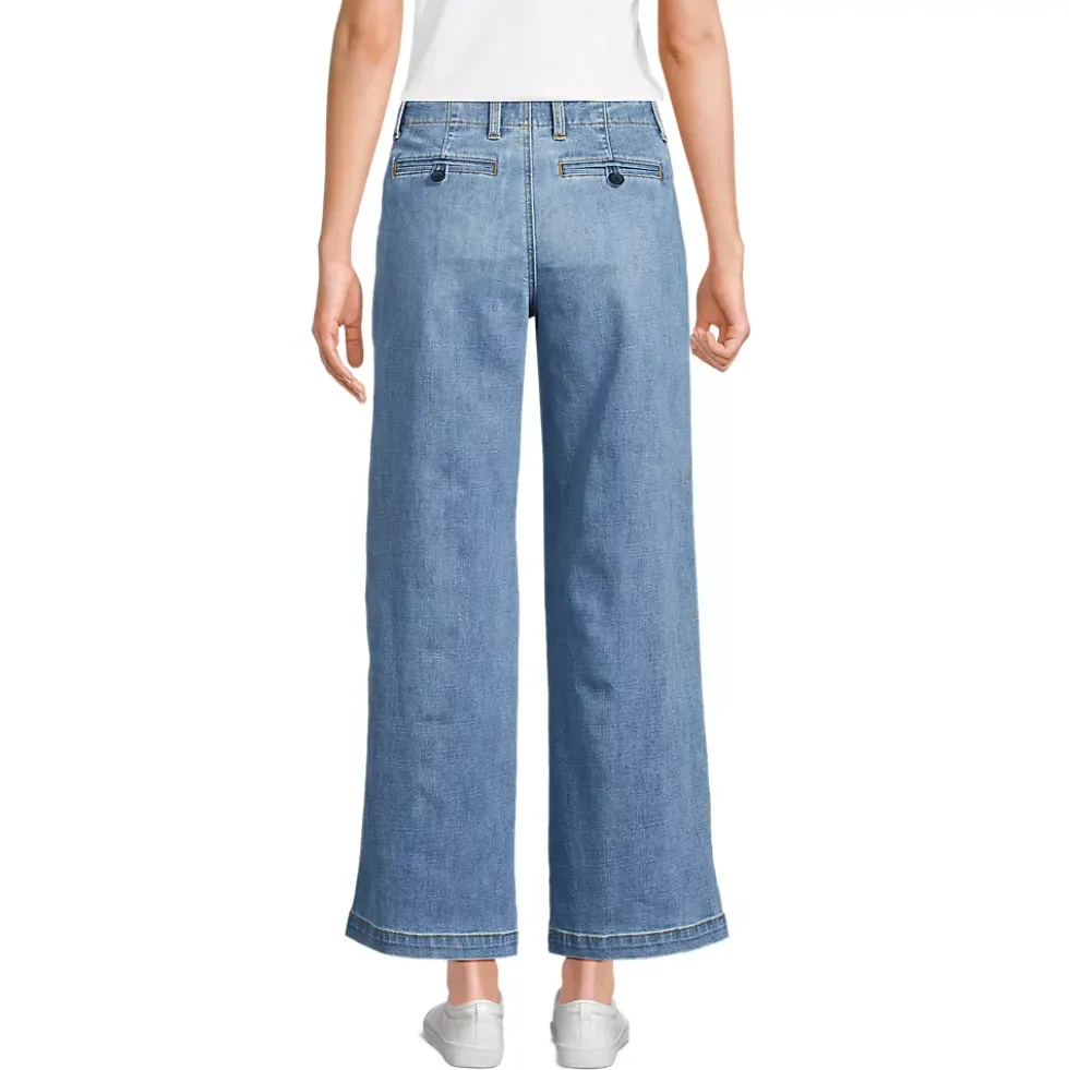 Women's Mid Rise Denim Wide Leg Ankle Jeans