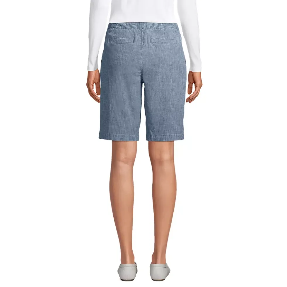 Women's Mid Rise Elastic Waist Pull On 12" Chino Bermuda Shorts