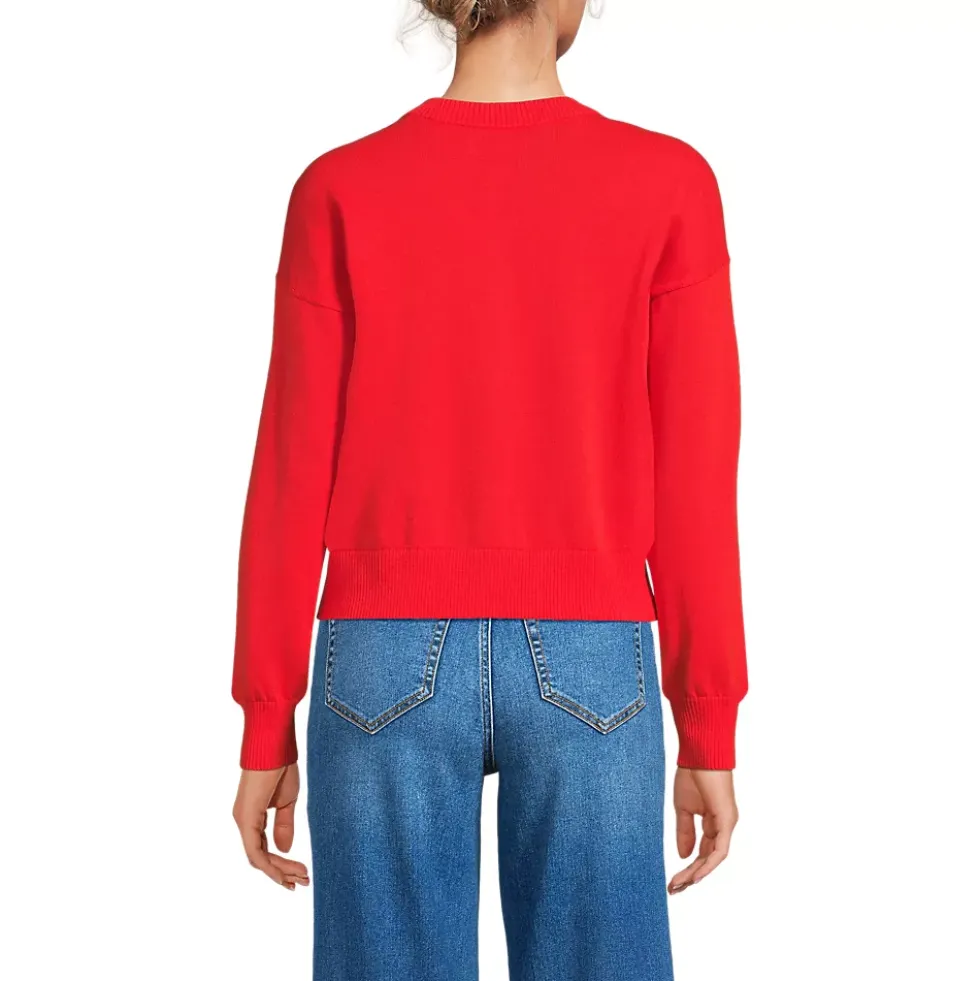 Women's Modern Length Fine Gauge Crew Neck Cardigan Sweater
