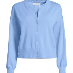 Women's Modern Length Fine Gauge Crew Neck Cardigan Sweater