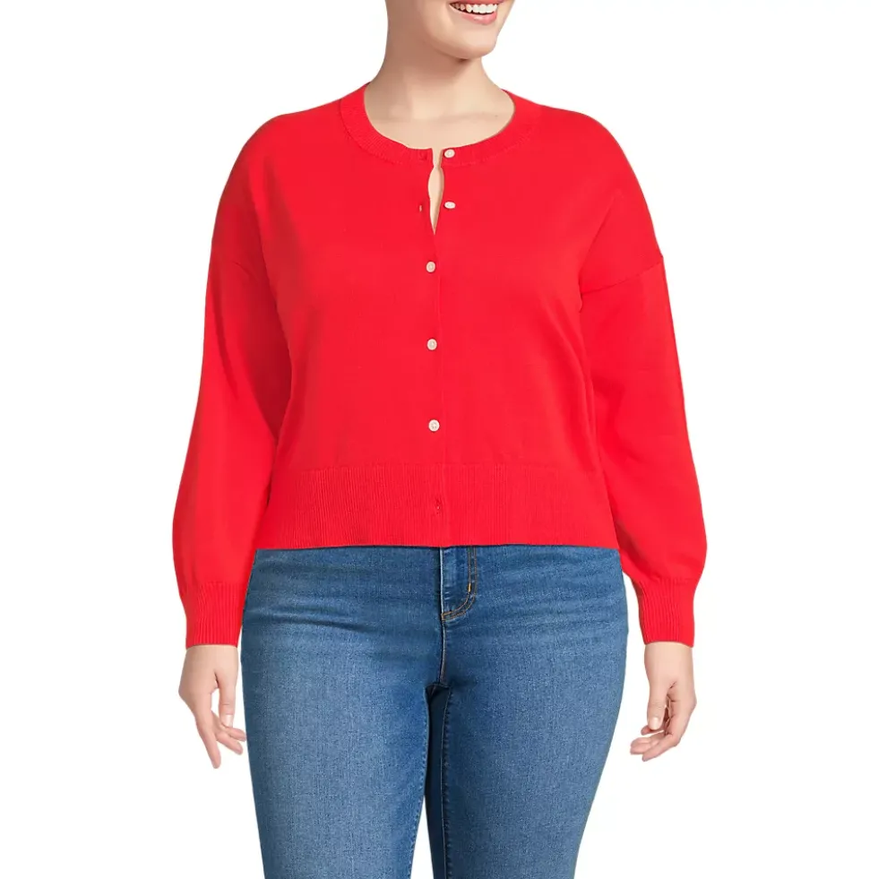 Women's Modern Length Fine Gauge Crew Neck Cardigan Sweater