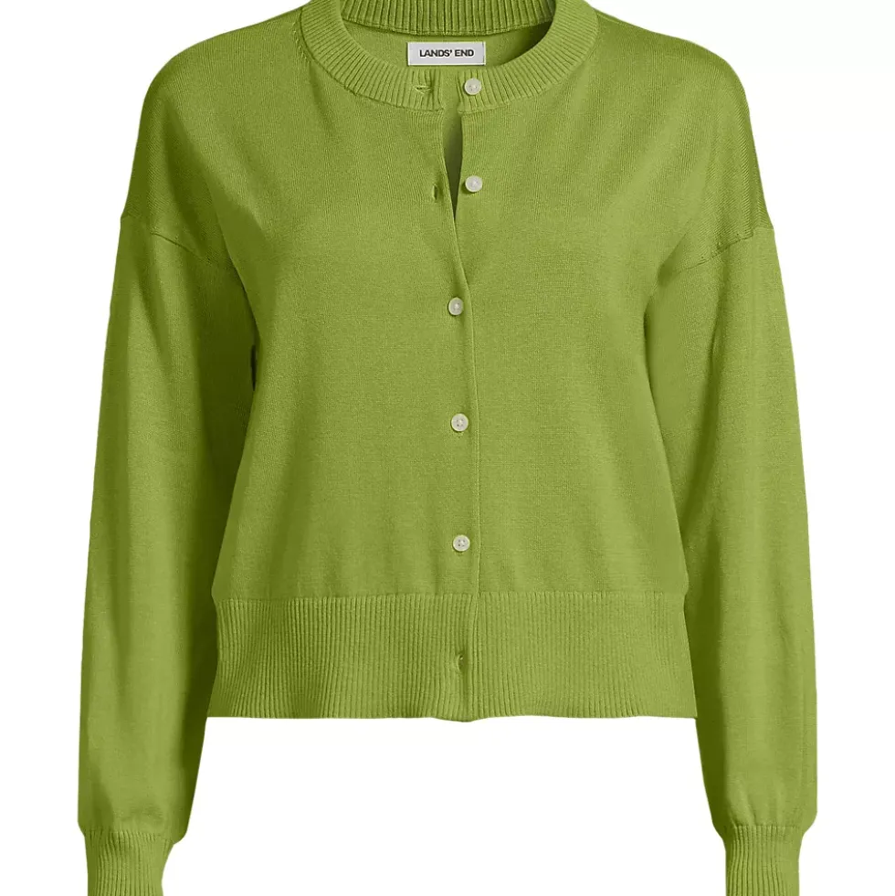 Women's Modern Length Fine Gauge Crew Neck Cardigan Sweater