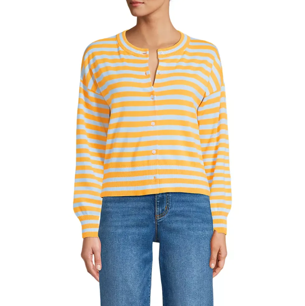 Women's Modern Length Fine Gauge Crew Neck Cardigan Sweater