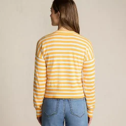 Women's Modern Length Fine Gauge Crew Neck Cardigan Sweater
