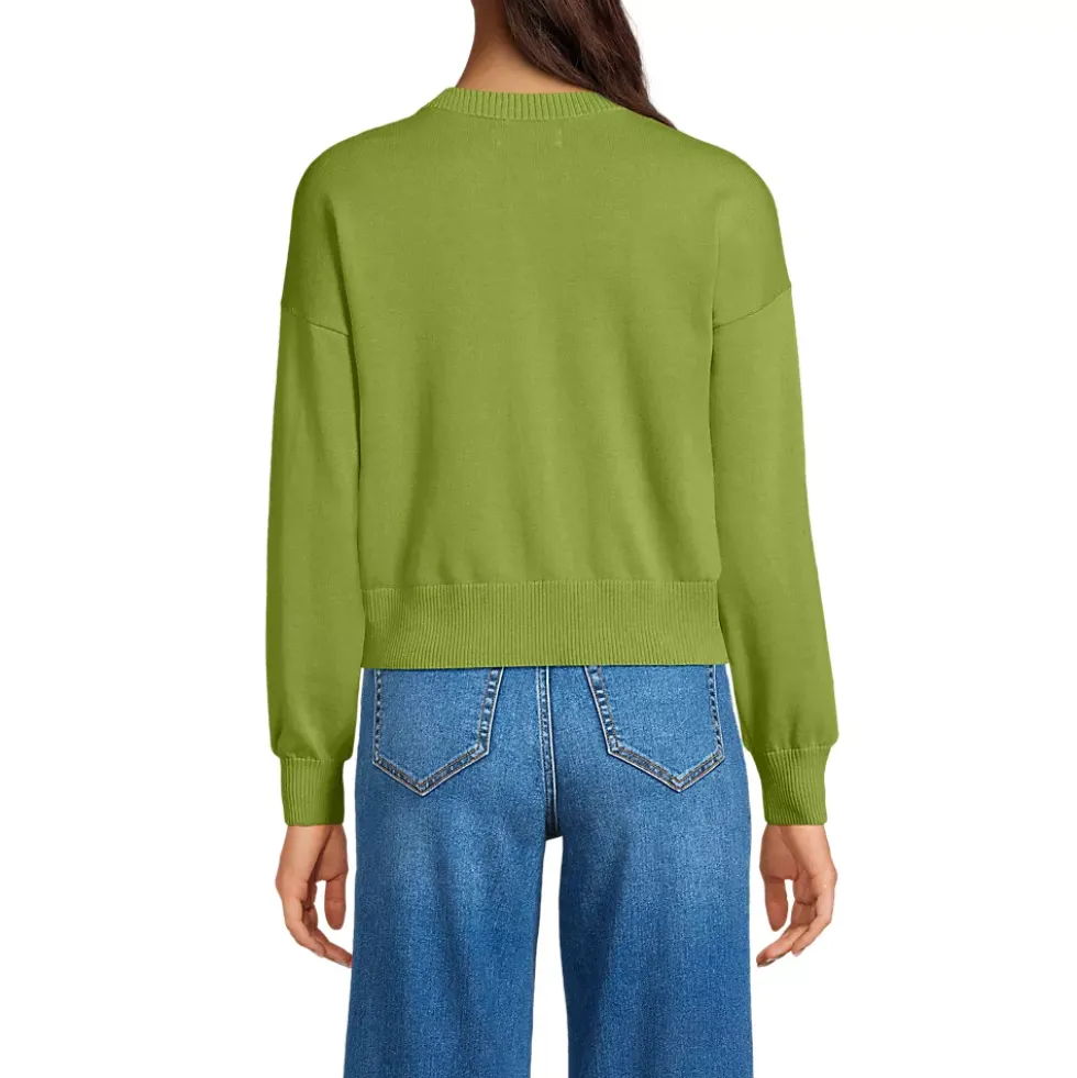 Women's Modern Length Fine Gauge Crew Neck Cardigan Sweater