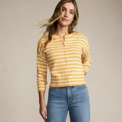Women's Modern Length Fine Gauge Crew Neck Cardigan Sweater