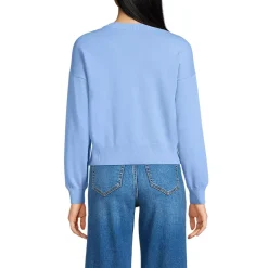 Women's Modern Length Fine Gauge Crew Neck Cardigan Sweater
