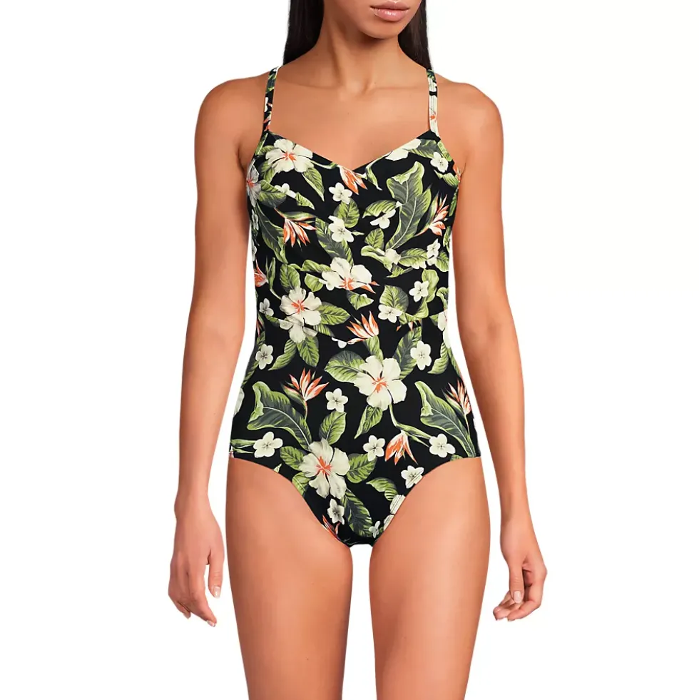 Women's New SlenderSuit Pleated Low Leg One Piece Swimsuit