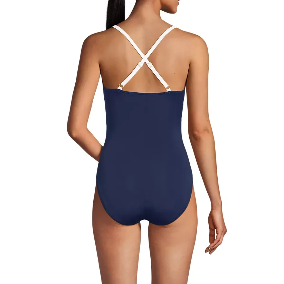 Women's New SlenderSuit Pleated Low Leg One Piece Swimsuit