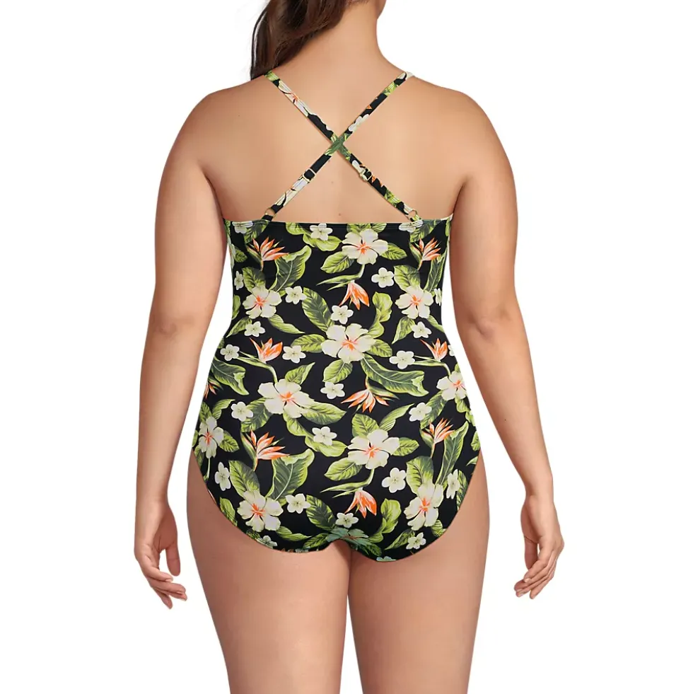Women's New SlenderSuit Pleated Low Leg One Piece Swimsuit