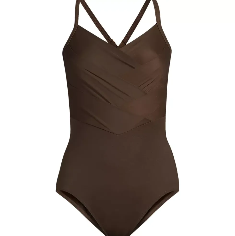 Women's New SlenderSuit Pleated Low Leg One Piece Swimsuit