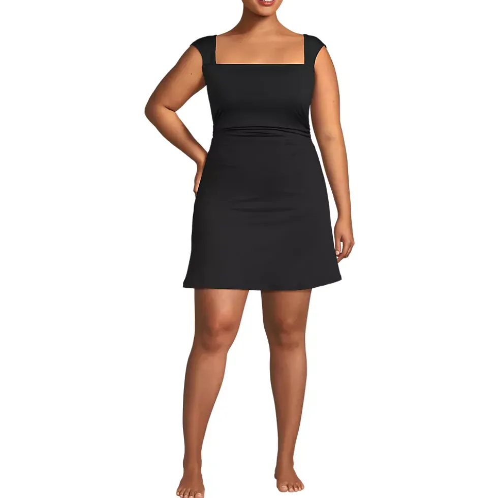 Women's NEW Smoothing Square Neck Ruched Swim Dress Swimsuit