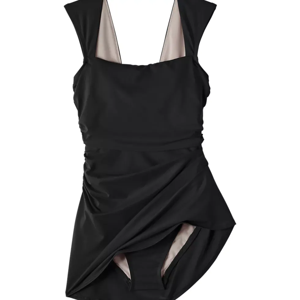 Women's NEW Smoothing Square Neck Ruched Swim Dress Swimsuit