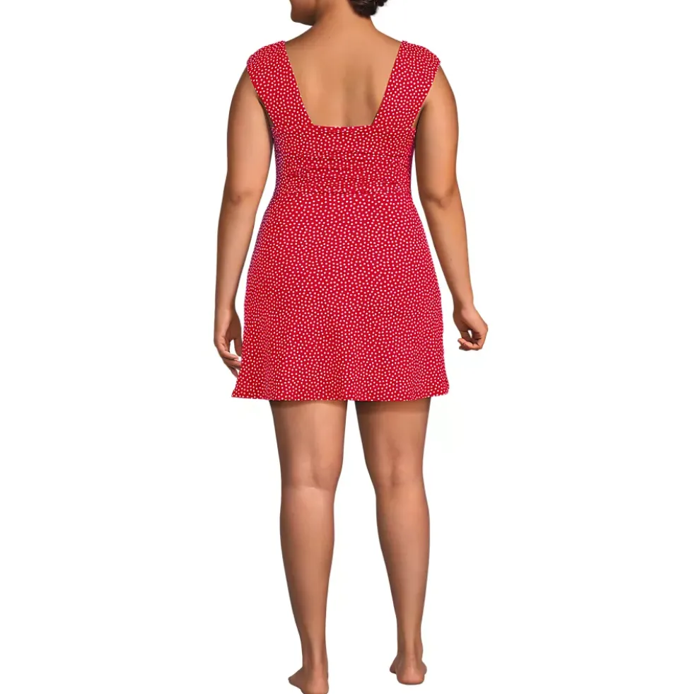 Women's NEW Smoothing Square Neck Ruched Swim Dress Swimsuit
