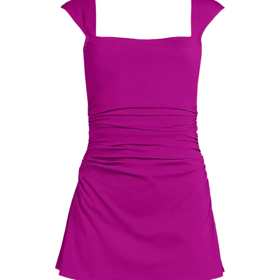 Women's NEW Smoothing Square Neck Ruched Swim Dress Swimsuit