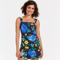 Women's NEW Smoothing Square Neck Ruched Swim Dress Swimsuit