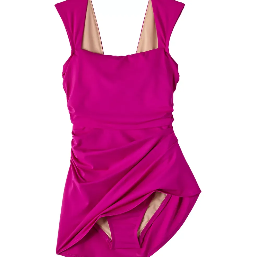 Women's NEW Smoothing Square Neck Ruched Swim Dress Swimsuit
