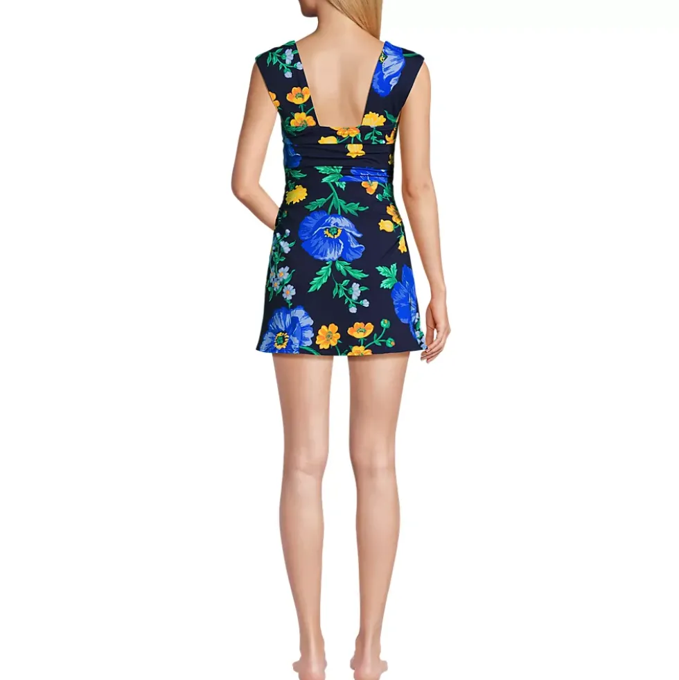 Women's NEW Smoothing Square Neck Ruched Swim Dress Swimsuit