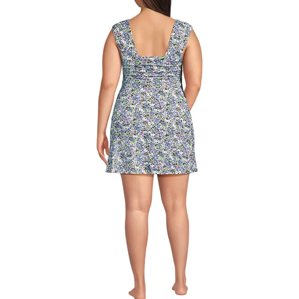 Women's NEW Smoothing Square Neck Ruched Swim Dress Swimsuit