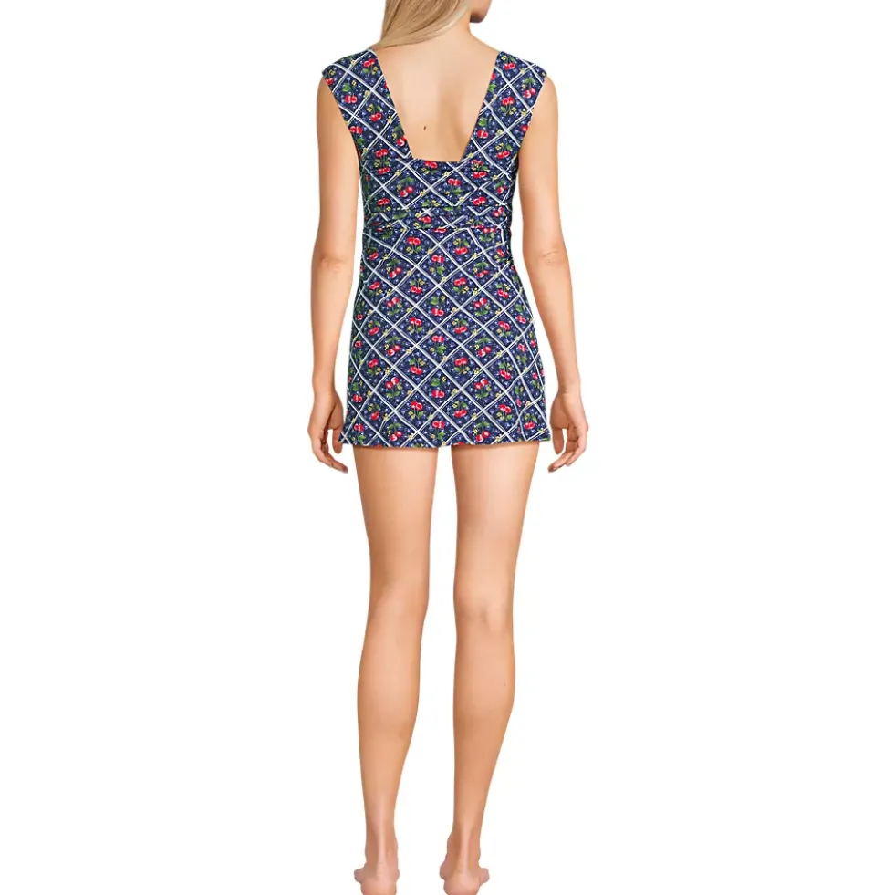 Women's NEW Smoothing Square Neck Ruched Swim Dress Swimsuit
