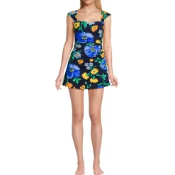 Women's NEW Smoothing Square Neck Ruched Swim Dress Swimsuit