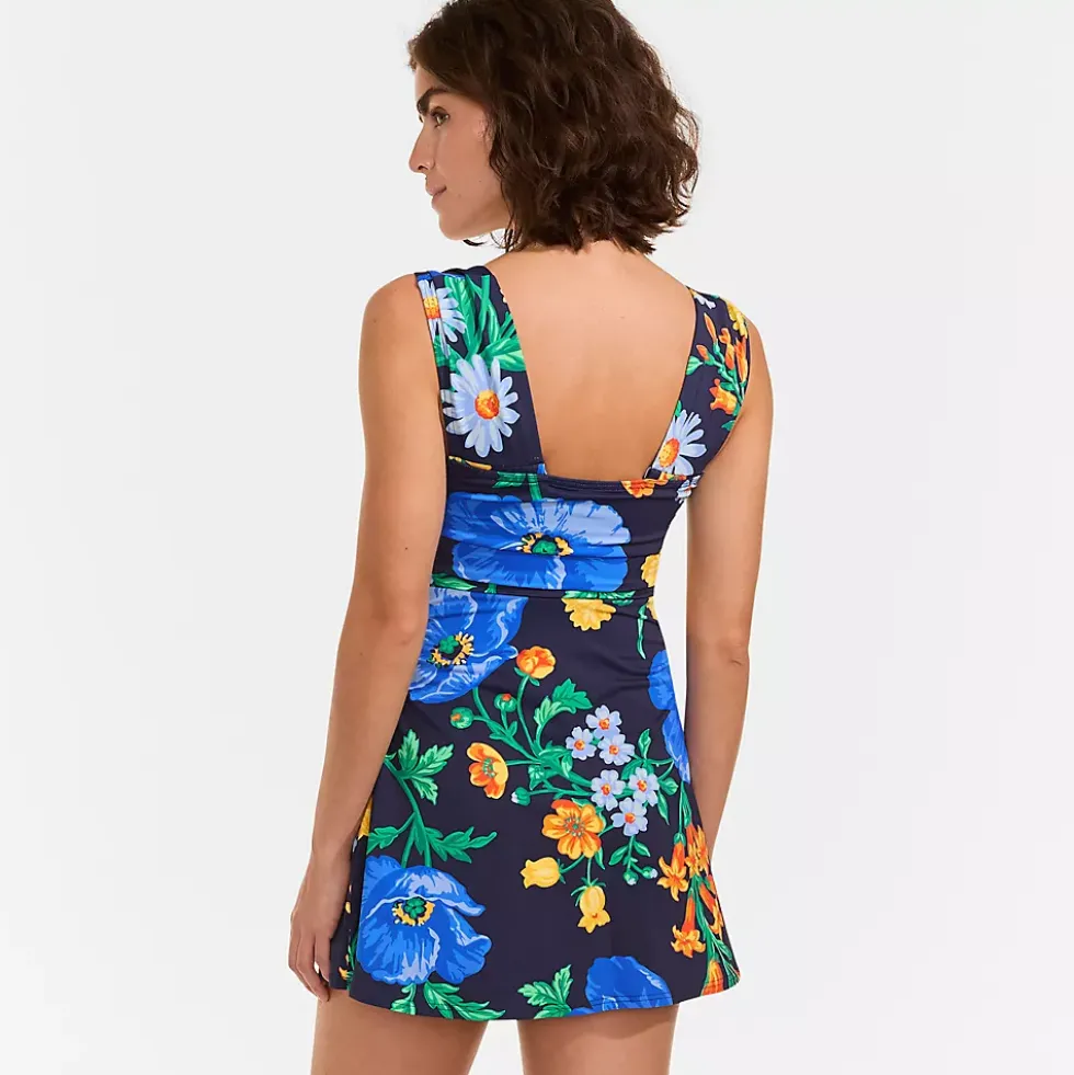 Women's NEW Smoothing Square Neck Ruched Swim Dress Swimsuit