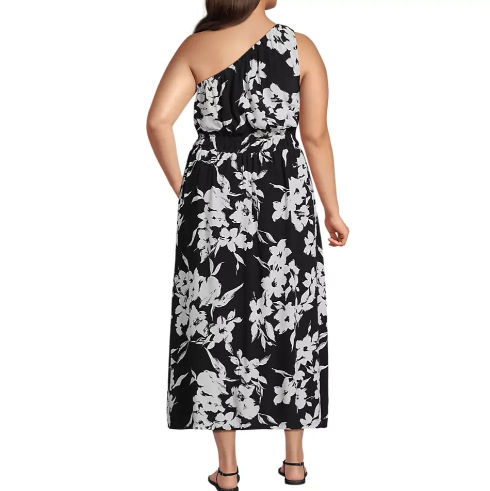 Women's One Shoulder Crepe Midi Dress