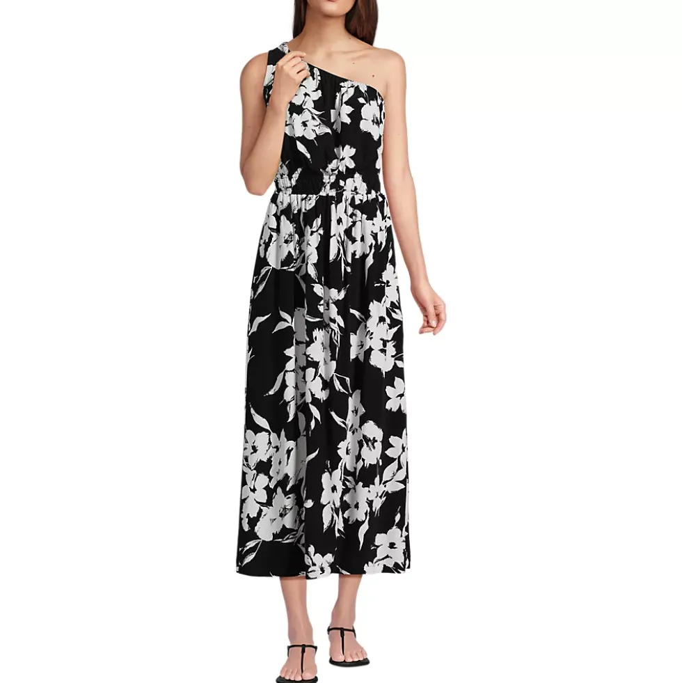 Women's One Shoulder Crepe Midi Dress