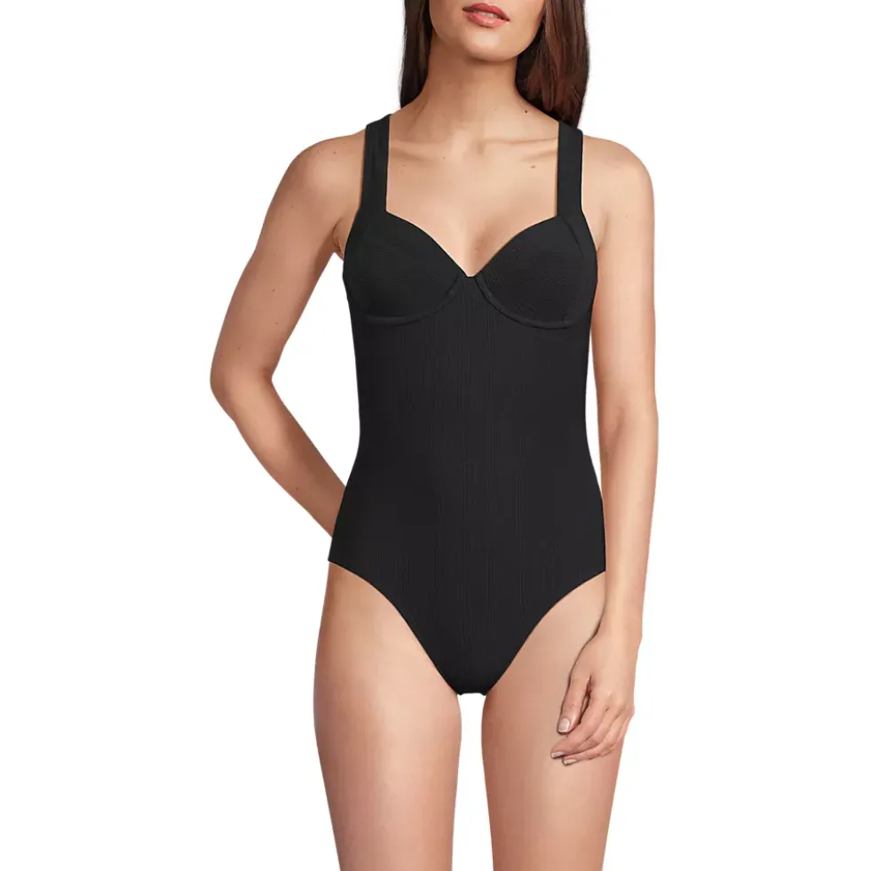 Womens Ottoman Rib Seamed Underwire Tie Back One Piece