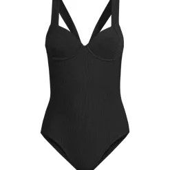 Womens Ottoman Rib Seamed Underwire Tie Back One Piece