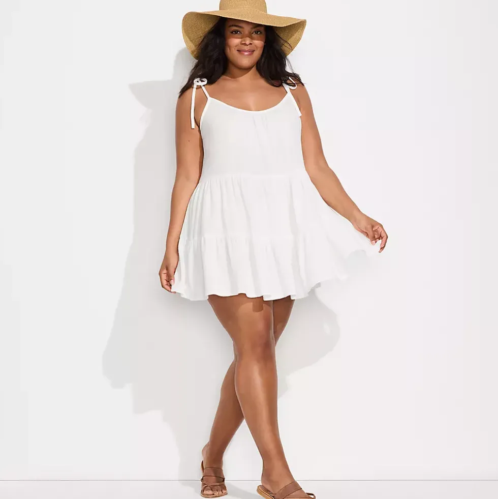 Women's Oversized Cotton Gauze Tiered Mini Cover-up Dress