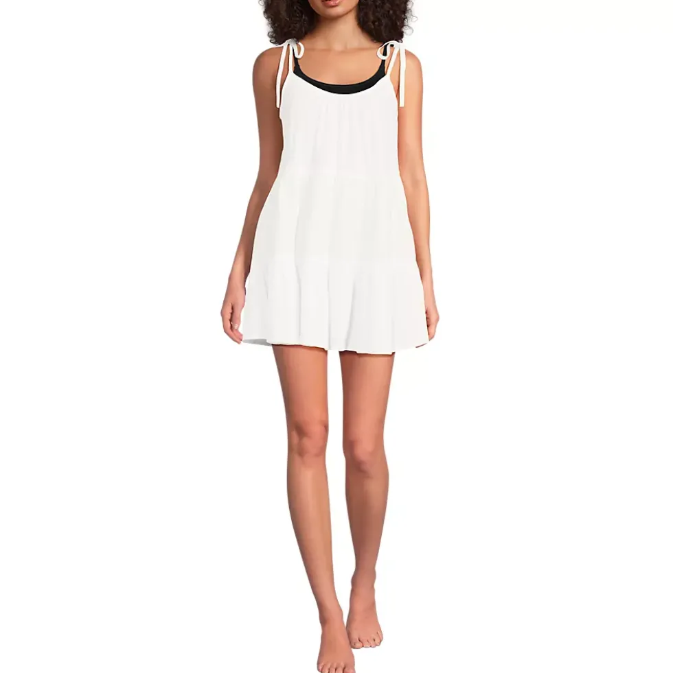 Women's Oversized Cotton Gauze Tiered Mini Cover-up Dress