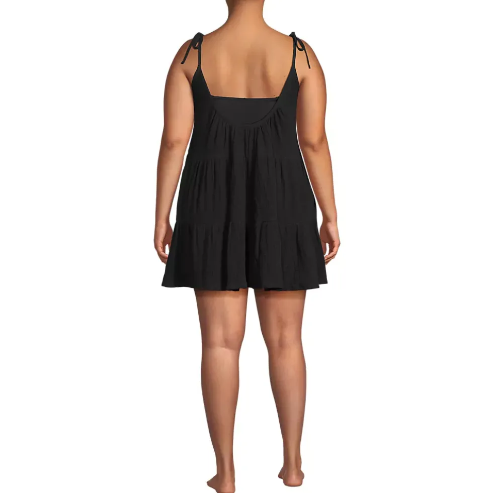 Women's Oversized Cotton Gauze Tiered Mini Cover-up Dress
