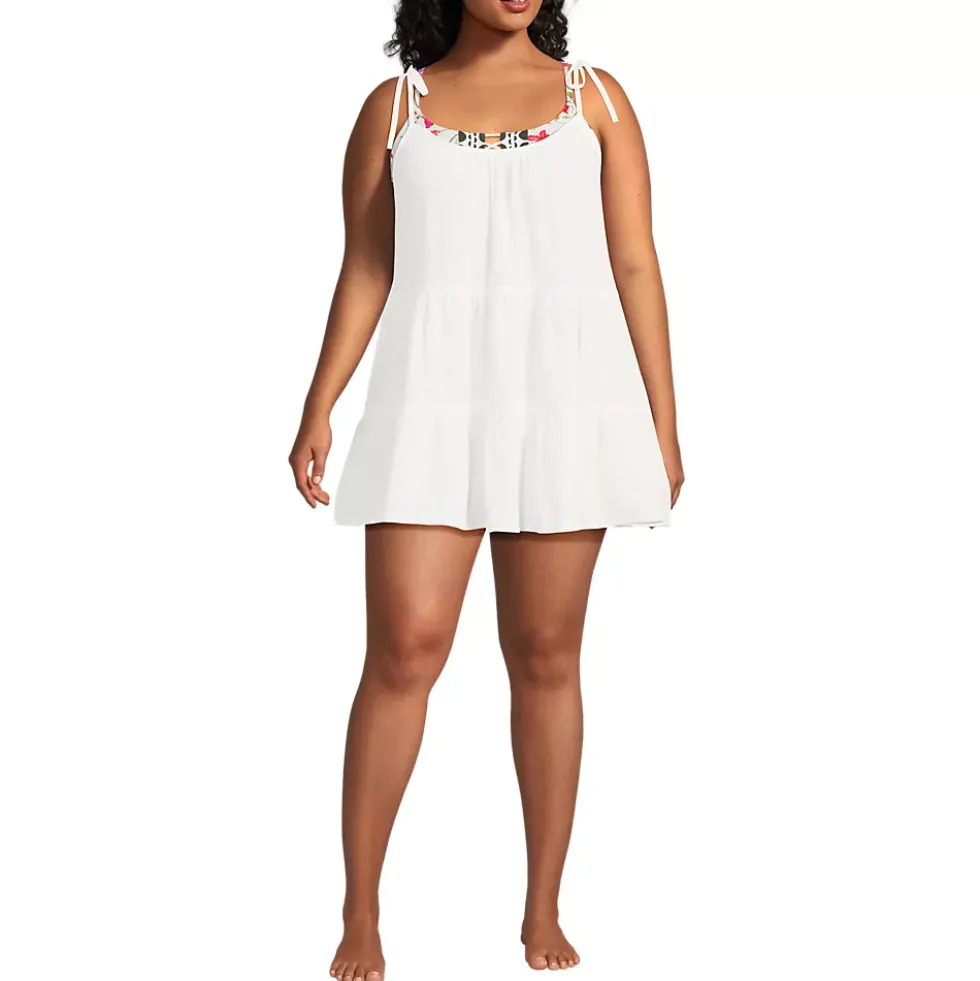 Women's Oversized Cotton Gauze Tiered Mini Cover-up Dress
