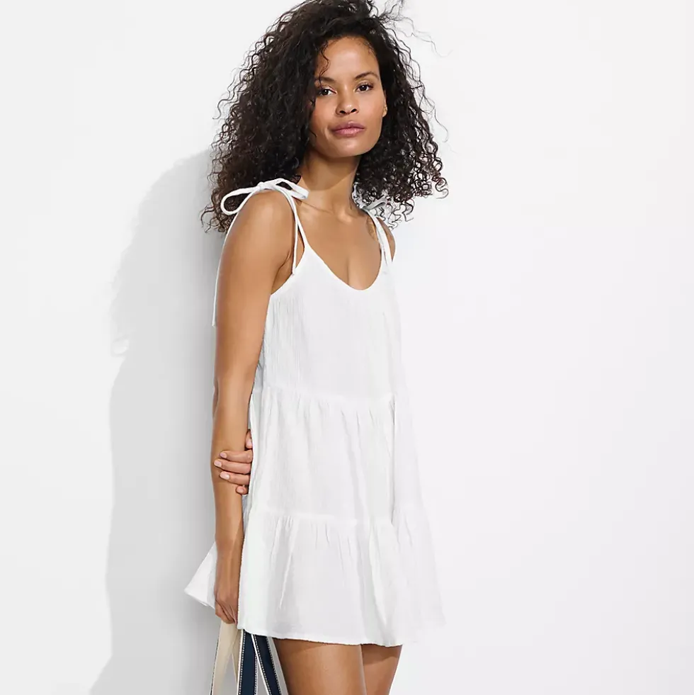 Women's Oversized Cotton Gauze Tiered Mini Cover-up Dress