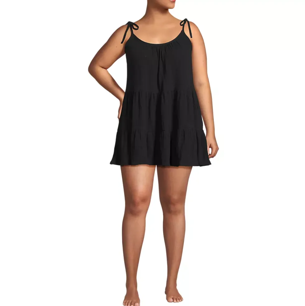 Women's Oversized Cotton Gauze Tiered Mini Cover-up Dress
