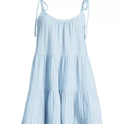 Women's Oversized Cotton Gauze Metallic Tiered Mini Cover-up Dress