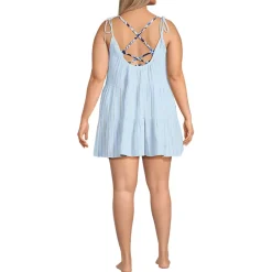 Women's Oversized Cotton Gauze Metallic Tiered Mini Cover-up Dress