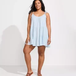 Women's Oversized Cotton Gauze Metallic Tiered Mini Cover-up Dress