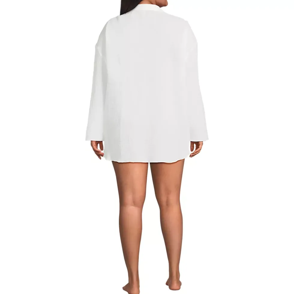 Women's Oversized Gauze Button Front Cover-Up Shirt