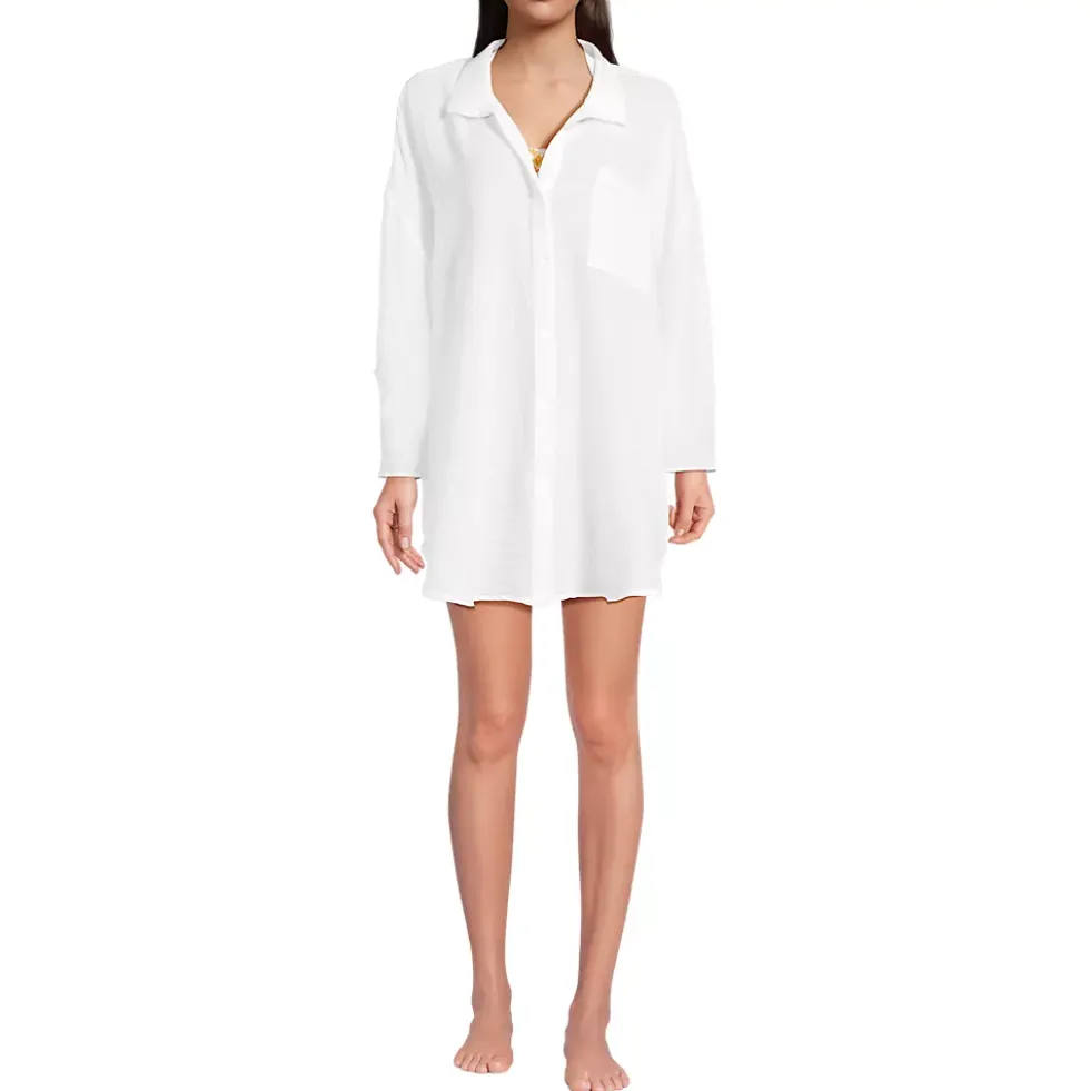 Women's Oversized Gauze Button Front Cover-Up Shirt
