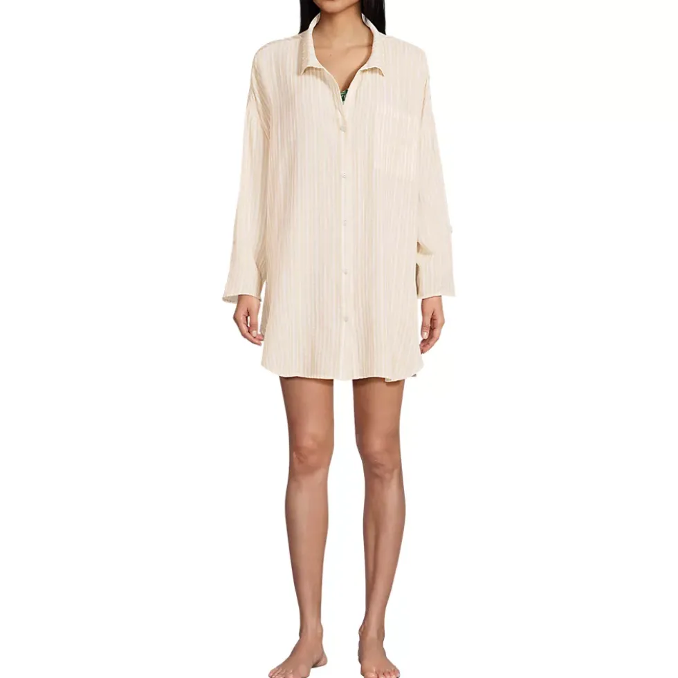 Women's Oversized Gauze Button Front Cover-Up Shirt