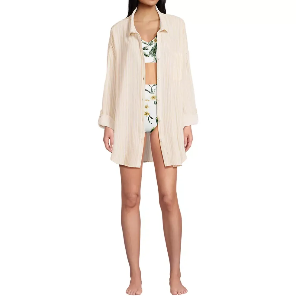 Women's Oversized Gauze Button Front Cover-Up Shirt